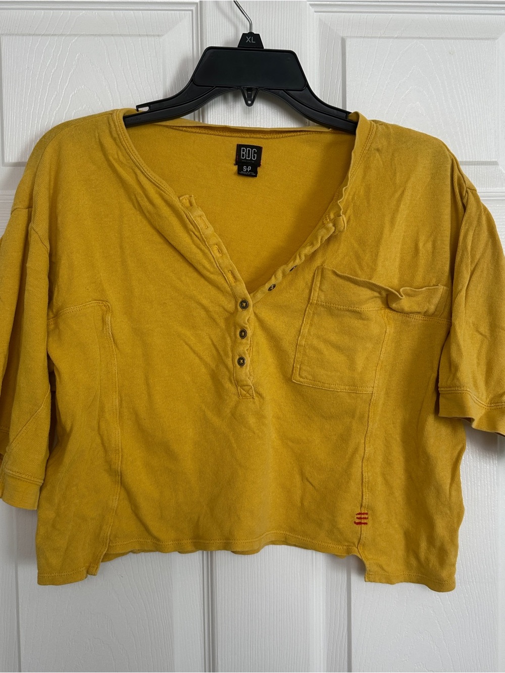BDG Mustard Cropped Henley Pocket Tee